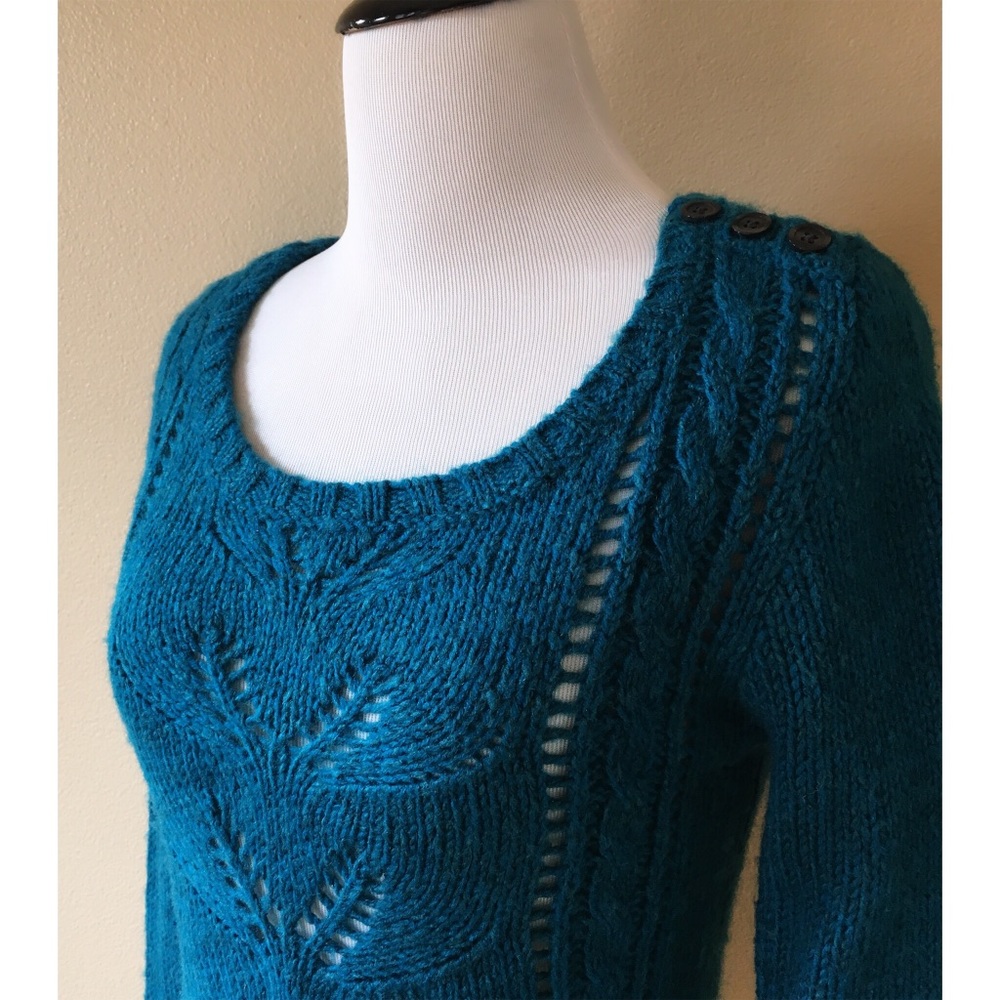 Decree Teal Cabled Knit Pullover Crewneck Sweater